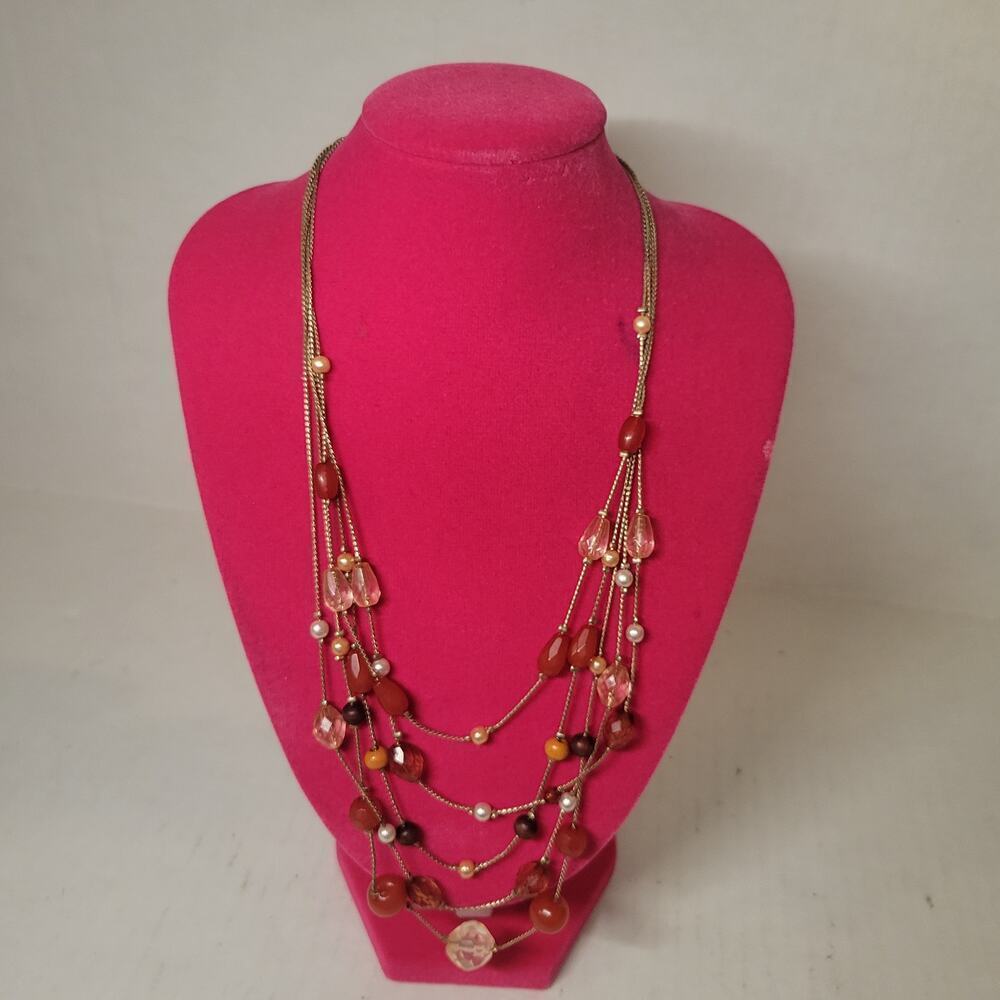 AJ Favre Multistranded Layering Feminine Casual Beaded Gold Tone 19" Necklace